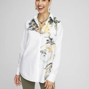 NWT Chico's White and Yellow Floral Button Down Shirt size 2/US 12
